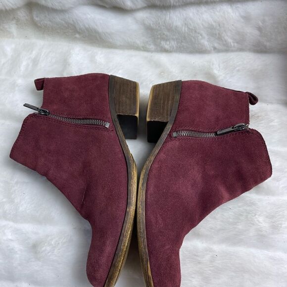 Lucky Brand leather suede burgundy ankle boots two side zipper size 8.5 - Picture 7 of 9